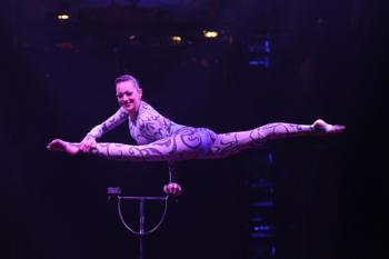 From Argentina, Elayne Kramer astounds with a backbone as flexible as an archer’s bow! 	Photo by Bertrand Guay/Big Apple Circus